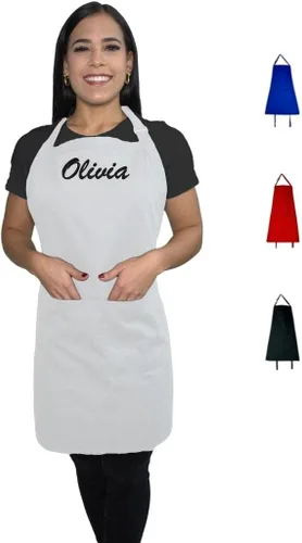 Delantal personalizado para hombres y mujeres | Añade tu nombre y texto | Delantal bordado personalizado con babero ajustable y bolsillos delanteros