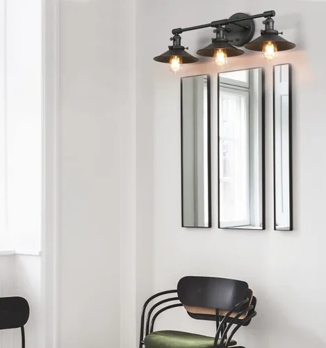 Miniatura 3 de Phansthy Lámparas de tocador de baño, 3 lámparas de pared con pantalla de metal negro de 7.9 pulgadas, luces de pared para espejo, cocina, sala