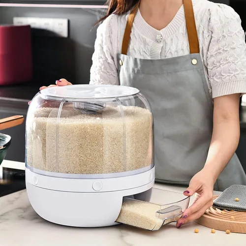 Miniatura 7 de TOPINCN Caja de almacenamiento separada de granos, almacenamiento de arroz a prueba de humedad para el hogar, soporte de arroz, dispensador