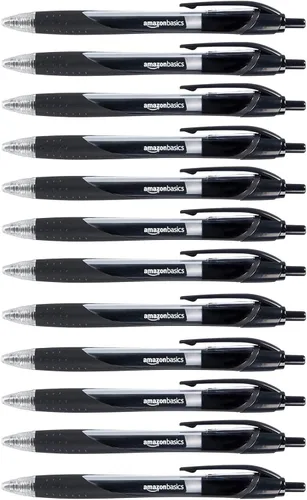 Amazon Basics Bolígrafos retráctiles de tinta de gel para tomar notas y escribir en la oficina, punta fina de 0.028 in, escritura suave, negro,