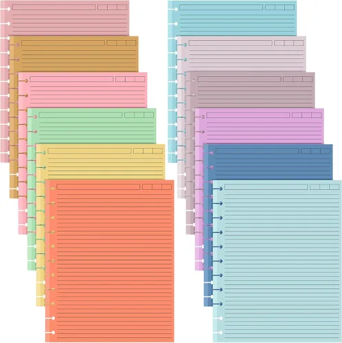 PerKoop 12 paquetes de 480 hojas de papel de recambio de argollas de colores 8.5 x 11 pulgadas con rayas universitarias, tamaño carta, papel rayado