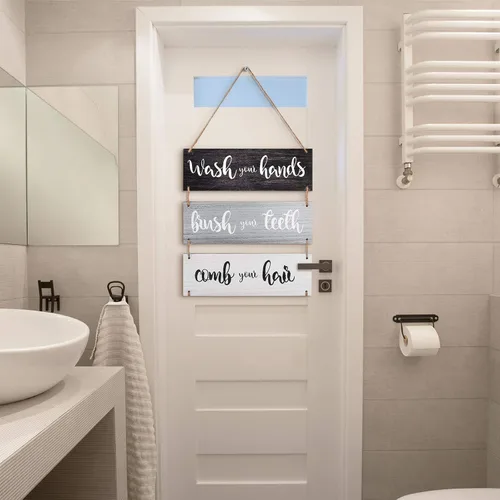 Miniatura 4 de Jetec Decoración de pared para el baño, cartel de reglas de baño, arte de pared, cartel familiar para colgar, cartel de madera divertido, decoración