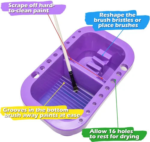 Miniatura 2 de MyLifeUNIT Limpiador de pinceles, soporte para pinceles y organizadores con paleta para acrílico, acuarela y pinturas a base de agua (morado)
