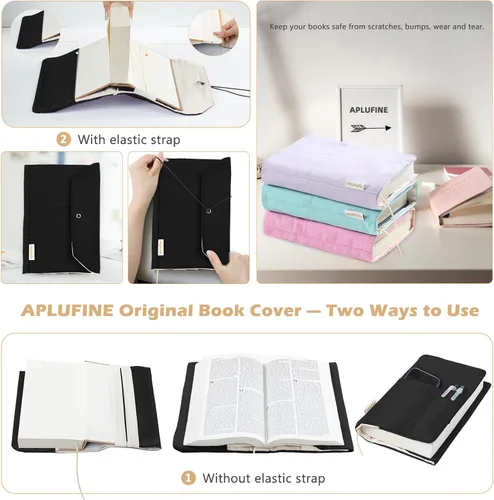 Miniatura 4 de Fundas de libro de lienzo, protector de libro lavable, funda de libro para novelas de tapa blanda, funda de libro ajustable para tapa dura