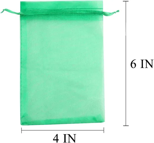 Miniatura 3 de Paquete de 50 bolsas de organza de regalo con cordón verde de 4 x 6 pulgadas para baby shower, Navidad, cumpleaños de bebé, recuerdo de fiesta