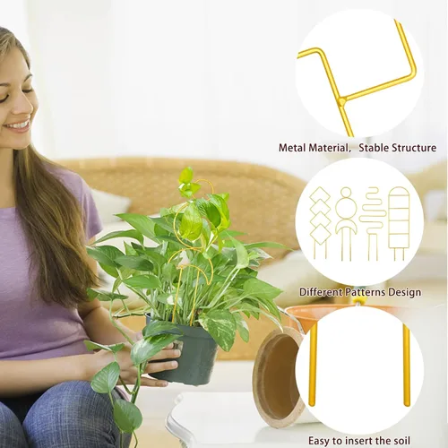 Miniatura 4 de 4 piezas de mini enrejado de metal para plantas en maceta, estaca de apoyo de escalada para plantas de interior Pothos (dorado)