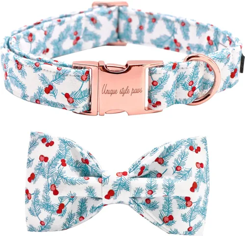 Miniatura 15 de Collar de perro de algodón con lazo floral a cuadros de Unique Style Paws, collar de perro colorido con lazo para perros pequeños, medianos y Plaid