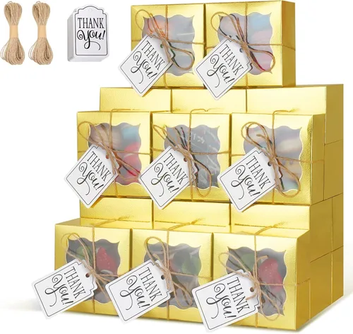 Miniatura 32 de KPOSIYA 60 cajas de panadería negras con ventana, cajas individuales de 4 x 4 x 2.5 pulgadas, caja de regalo de papel kraft negro para pasteles