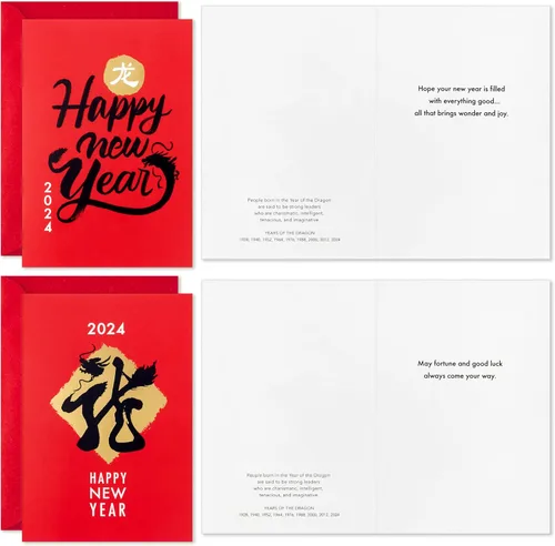 Miniatura 3 de Hallmark Ocho tarjetas de bambú con fecha de año nuevo chino 2024 (16 tarjetas del año del dragón con sobres)