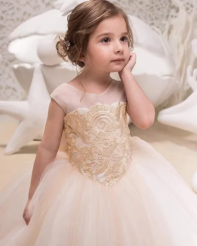 Miniatura 3 de Vestido de fiesta de tul hinchado con cordones para niña de las flores de princesa
