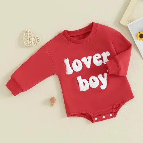 Miniatura 30 de SOLILOQUY Traje de manga larga con cuello redondo para el primer día de San Valentín para bebé niño y niña, mameluco de corazón de amor