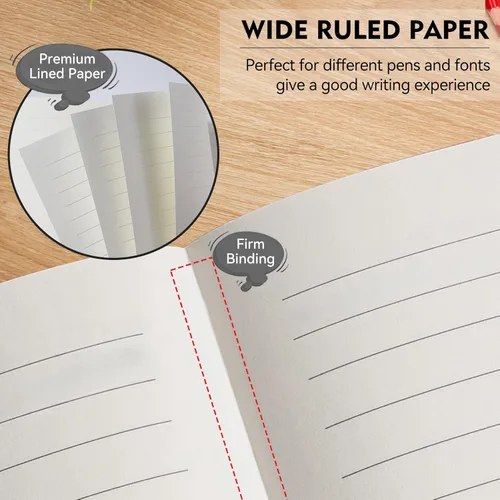 Miniatura 6 de Cuaderno de diario rayado, 200 páginas, cuadernos de tapa dura de cuero, A5 con rayas universitarias gruesas y clásicas con bucle para bolígrafo