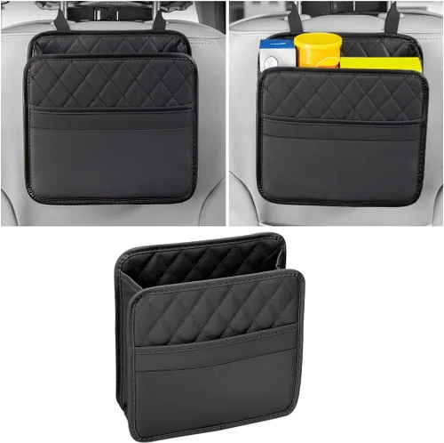 Miniatura 14 de Mandark Organizador de respaldo de asiento de automóvil, cuero PU, bolsillo de almacenamiento colgante para asiento trasero del vehículo, accesorios