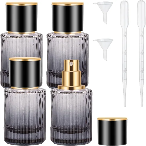 Botella de Perfume Vintage de Viaje Vacía, 4 piezas de 30ML, Atomizador de Perfume Portátil de Alta Calidad con Embudo y Gotero, Atomizador de Spray