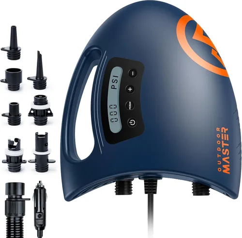 OutdoorMaster 20PSI High Pressure SUP Air Pump Shark - Intelligent Dual Stage Inflation & Auto-Off & Deflation, 12V DC Car Connector, for Inflatable
