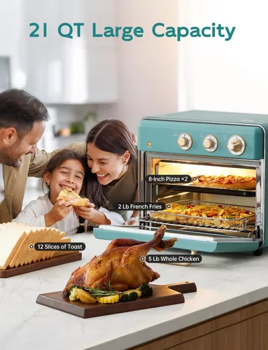 Miniatura 8 de Neretva Horno tostador y freidora de aire, 21 cuartos de galón y 6 en 1, horno tostador compacto, encimera con 5 rebanadas de 1500 W, freidora