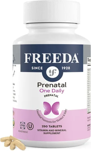FREEDA Vitamina prenatal – Kosher Prenatales – Vitaminas prenatales con hierro, ácido fólico prenatal, colina, vitamina D – Un apoyo multivitamínico