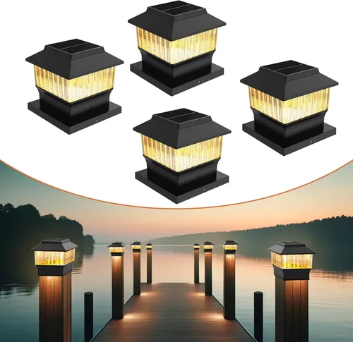 Miniatura 27 de Paquete de 4 luces solares para tapa de poste, modernas #2: se adapta a postes de vinilo de 4 x 4 y madera de 5 x 5 pulgadas, temperatura de 3