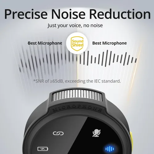 Miniatura 3 de Hingso Micrófono Lavalier inalámbrico para iPhone, Android, 48 khz, batería de 50 horas, cancelación de ruido, micrófono magnético para iPhone