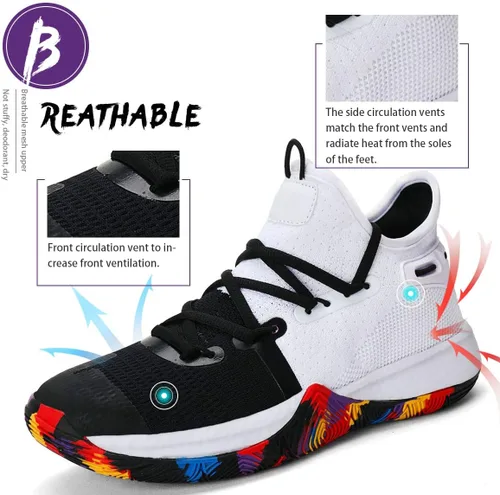 Miniatura 2 de ASHION Zapatos de baloncesto unisex para niños y niñas, tenis de caña alta, transpirables, con amortiguación al aire libre, zapatos deportivos