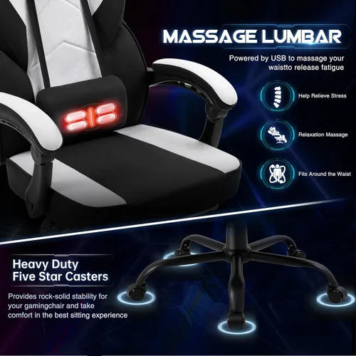 Miniatura 6 de Gaming Chair for Adults with Footrest & Massage Lumbar Support, Ergonomic High Back Gamer Chair, Adjustable Swivel Computer Gaming Chairs with