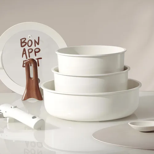 Miniatura 5 de CAROTE Juego de 18 utensilios de cocina de cerámica con mango desmontable, juego de ollas y sartenes antiadherentes, juegos de cocina no tóxicos