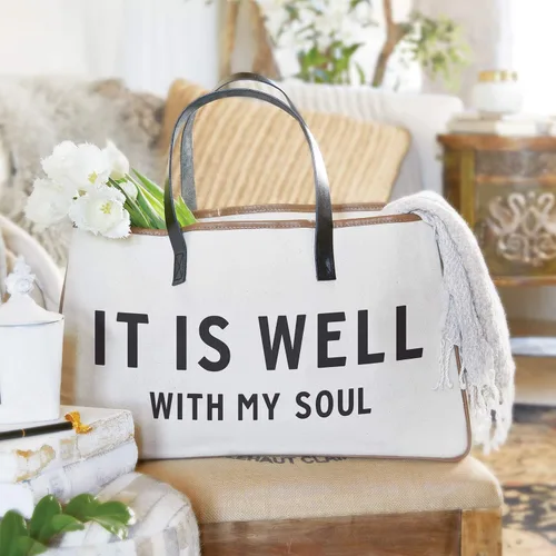 Miniatura 2 de Creative Brands Faithworks - Bolso grande de lona y cuero, 20, It is Well