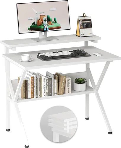 Miniatura 13 de COTUBLR Escritorio pequeño, escritorio de computadora pequeño de 27.5 pulgadas para espacios pequeños, escritorio de computadora con soporte Negro