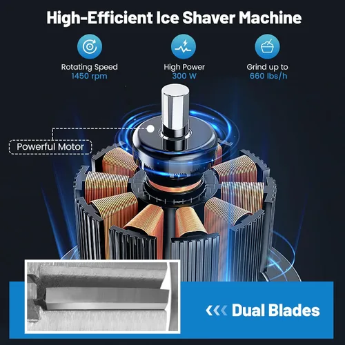Miniatura 8 de ARLIME Máquina de cono de nieve, trituradora de hielo eléctrica de 300 W de 660 LBS/H con cuchillas dobles e interruptor de encendido/apagado de Rojo