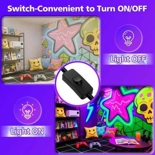 Miniatura 7 de T-SUN Luces LED negras de 60 W, luces de inundación de luz negra con enchufe, luz negra impermeable IP66 para fiesta brillante, decoraciones