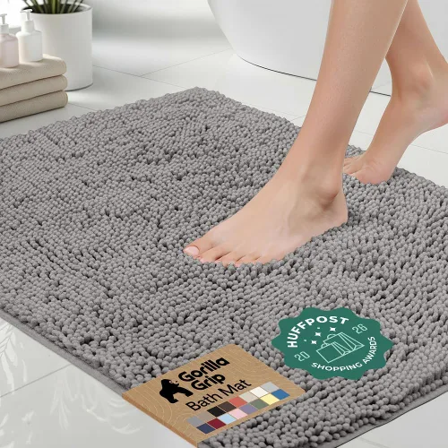 Miniatura 22 de Gorilla Grip - Tapete de baño afelpado, absorbente, peludo, de felpilla, para base de inodoro cuadrada, reverso de goma, suave, de microfibra, claro