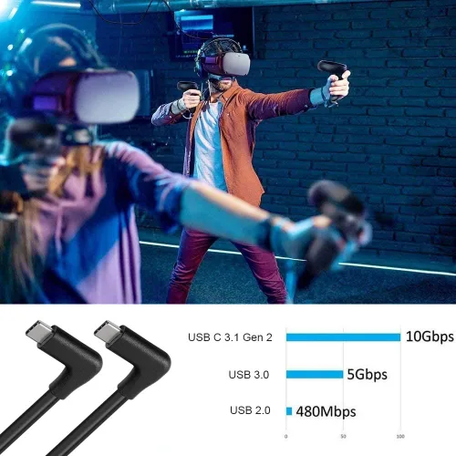 Miniatura 7 de QCEs Cable USB C a USB C 3.1 Gen 2 de 6.6 pies, cable tipo C de ángulo recto con pantalla de video 4K, transferencia de datos de 10 Gbps, carga PD