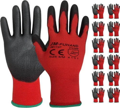 Miniatura 10 de Guantes de trabajo de seguridad ultrafinos con revestimiento de poliuretano (poliuretano), 12 pares, ideales para trabajos ligeros (gris, pequeño)