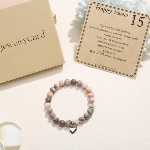Miniatura 5 de Joyas y tarjetas de regalo de cumpleaños para mujeres y niñas, pulsera de piedra natural de 13, 14, 15, 16, 17, 18, 19, 20, 21, 30, 40, 50, 60, 70