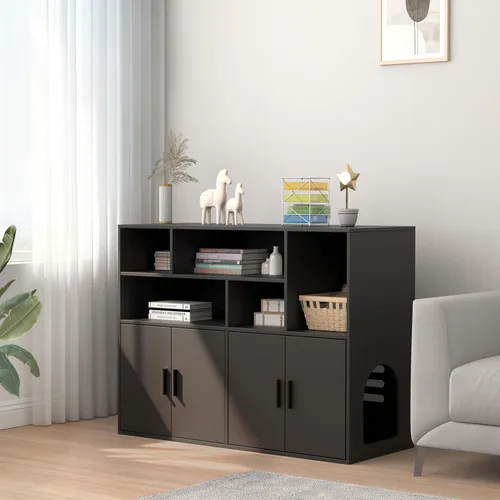 Miniatura 2 de Amunbrek - Caja de arena doble con alfombrilla para arañazos y luz con sensor de movimiento, moderna caja de arena de madera para 2 cajas de arena