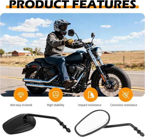 Miniatura 2 de Espejos retrovisores negros de 8 mm en forma de lágrima para motocicleta para Sportster XL 883 1200 Road King V-Rod Street Glide Electra Glide Dyna