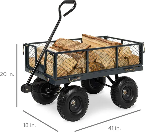 Miniatura 7 de Best Choice Products Carrito de jardín utilitario para césped, patio con capacidad de peso de acero resistente de 400 libras, lados extraíbles, Gris
