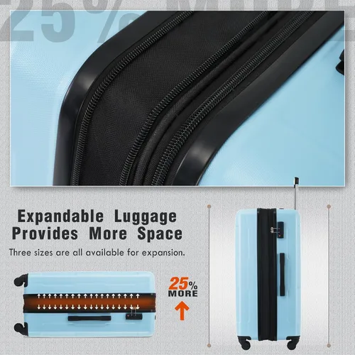Miniatura 385 de Merax Juegos de equipaje de mano en maleta aprobada por aerolíneas, estuche rígido con ruedas giratorias expandibles, Negro
