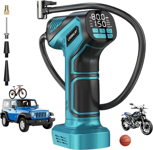 Miniatura 12 de Compresor de aire inflador de neumáticos inalámbrico compatible con batería Dewalt 20V Max, LIVOWALNY bomba de aire portátil con manómetro digital