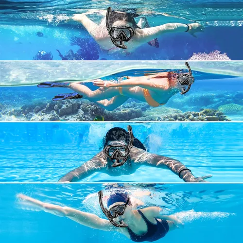 Miniatura 5 de Equipo de esnórquel para adultos, juego de esnórquel máscara de buceo, gafas de natación para adultos con cubierta de nariz, vidrio templado HD