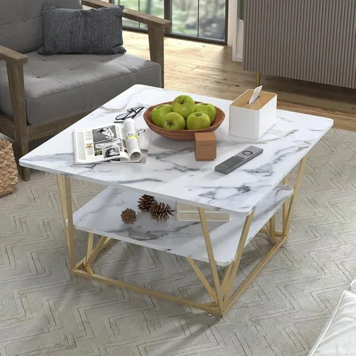 Miniatura 9 de Elephance - Mesa de café cuadrada con almacenamiento de 2 niveles, mesa de té moderna de 31.5 pulgadas para sala de estar, tapa de madera