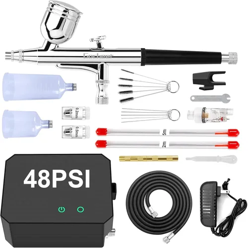 Miniatura 10 de Kit de Aerógrafo Gocheer con Compresor de Aire, 40 48 PSI de Alta Presión, Pincel de Aire sin Obstrucciones con Boquilla de 0.2/0.3/0.5mm