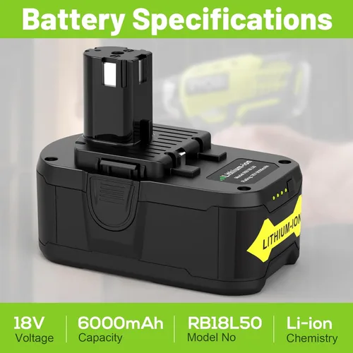 Miniatura 3 de Futurebatt Paquete de 2 baterías de alta capacidad de 18 V y 6.0 Ah para sistema Ryobi ONE+ P102 P103 P105 P107 P108 P109 P122 18 voltios indicador