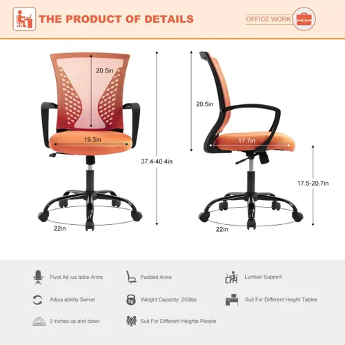 Silla de oficina de malla para el hogar, silla de escritorio ergonómica con soporte lumbar, reposabrazos ejecutivo, ajustable, giratoria, respaldo