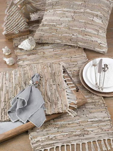 Miniatura 4 de Saro Lifestyle Camino de mesa Chindi de cuero, natural, 16" x 54