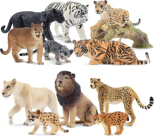 Miniatura 12 de Toymany 6 piezas de figuras de leones blancos con cachorros de león, figuras de animales de la selva de 2-5 pulgadas, conjunto familiar realista que