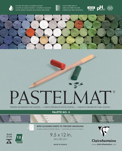 Miniatura 15 de Clairefontaine Pastelmat - Papel especial para pastel (encolado, 30 x 40 cm) - Paleta No. 5 - (12 x 15 3/4 pulgadas) - 360g - 12 hojas - Verde Verde