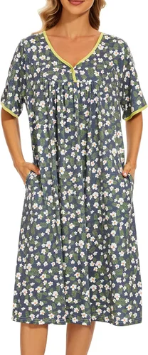 Miniatura 3 de AVIIER Camisones de noche de algodón suave para mujer, ropa de dormir de manga corta con bolsillos