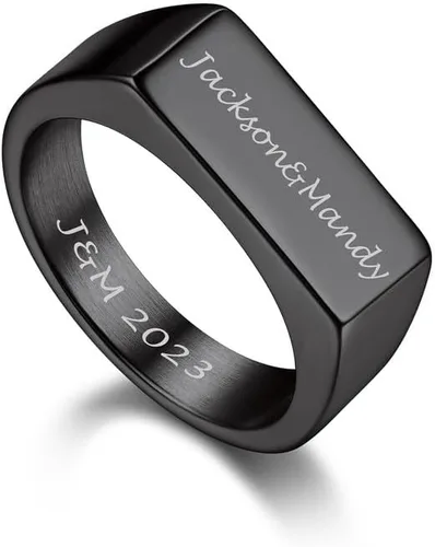 Miniatura 25 de Bandmax Anillos de sello para hombre, acero inoxidable, chapado en oro de 14 quilates, negro, minimalista, simple, anillo para hombres y mujeres