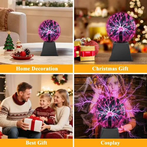 Miniatura 4 de DELIPOP Bola de plasma de 8 pulgadas, luz roja con cable enchufable, lámpara de bola de plasma mágica, luz de discoteca sensible al tacto y al